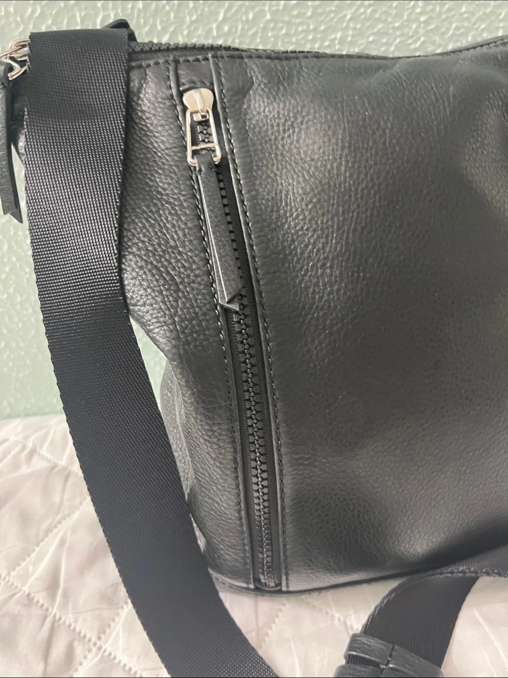 Margot Black Leather Messenger Crossbody with Wide Strap